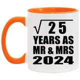 5th Anniversary Square Root of 25 Years As Mr & Mrs 2024 - 11oz Accent Mug Orange