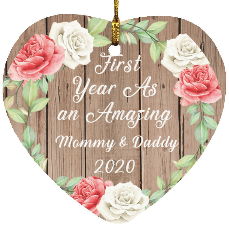 First Year As An Amazing Mommy & Daddy 2020 - Heart Ornament B
