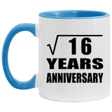 4th Anniversary Square Root of 16 Years Anniversary - 11oz Accent Mug Blue