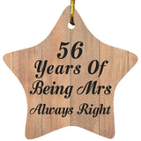 56th Anniversary 56 Years Of Being Mrs Always Right - Star Ornament C