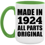 100th Birthday Made in 1924 All Parts Original - 15oz Accent Mug Green