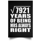 89th Anniversary Square Root of 7921 Years Mrs Always Right - Poster Portrait