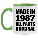37th Birthday Made in 1987 All Parts Original - 11oz Accent Mug Green