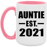 Auntie Established EST. 2021 - 15oz Accent Mug Pink