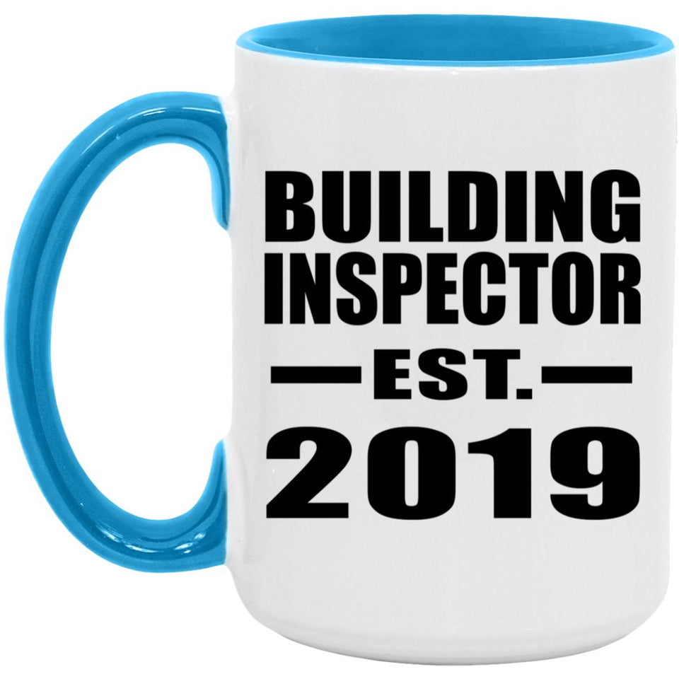 Building Inspector Established EST. 2019 - 15oz Accent Mug Blue
