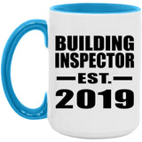 Building Inspector Established EST. 2019 - 15oz Accent Mug Blue