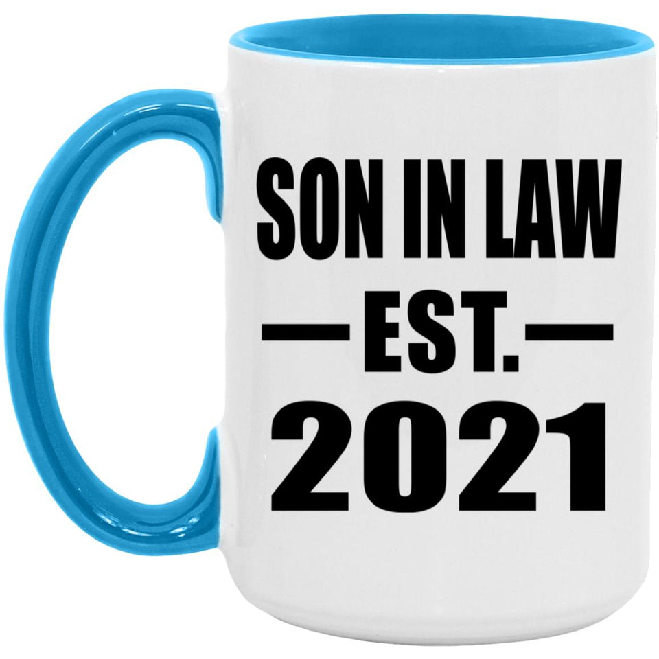 Son In Law Established EST. 2021 - 15oz Accent Mug Blue