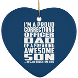 Proud Corrections Officer Dad Of Awesome Son - Heart Ornament