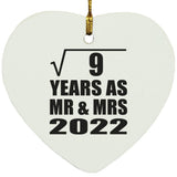 3rd Anniversary Square Root of 9 Years As Mr & Mrs 2022 - Heart Ornament