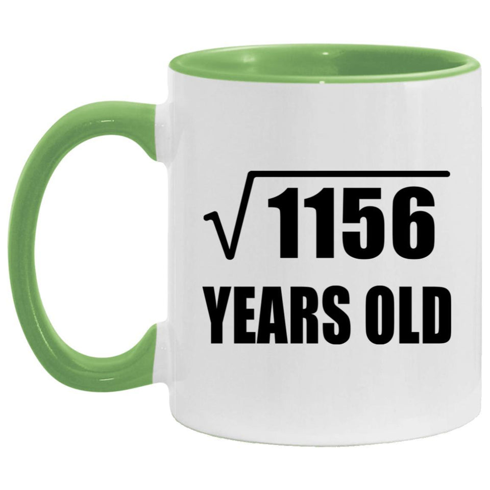 34th Birthday Square Root of 1156 Years Old - 11oz Accent Mug Green