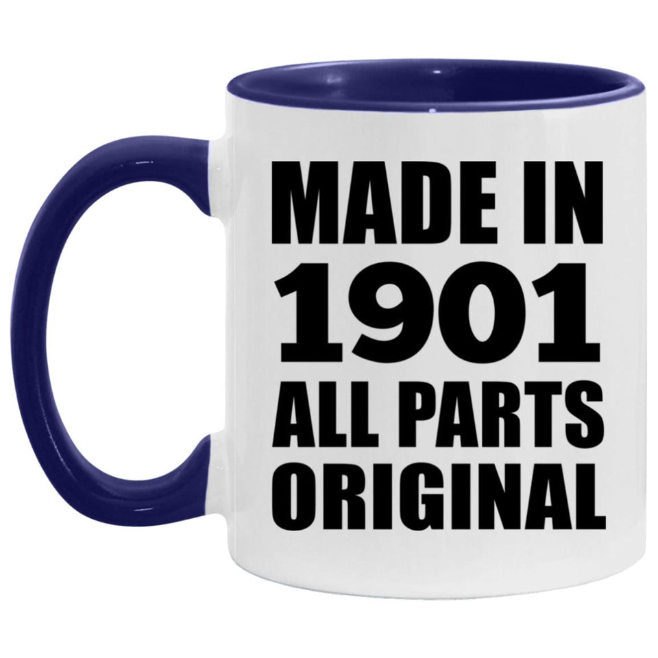 123rd Birthday Made in 1901 All Parts Original - 11oz Accent Mug Purple