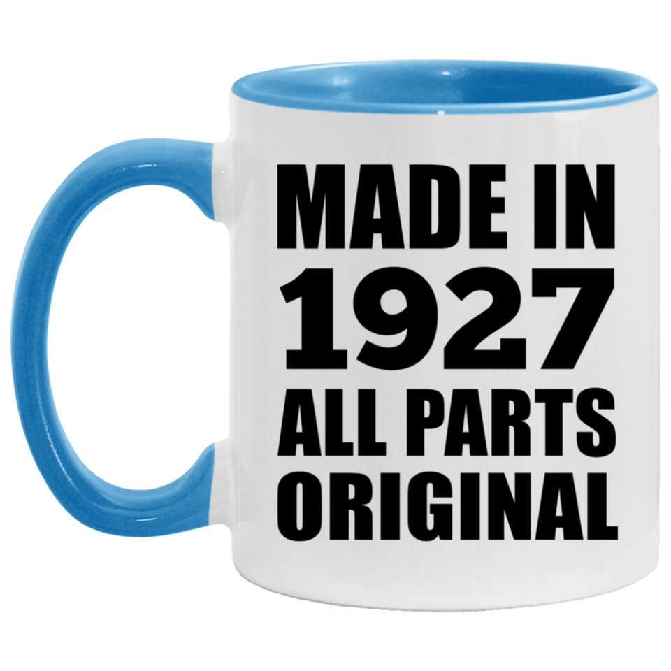 97th Birthday Made in 1927 All Parts Original - 11oz Accent Mug Blue