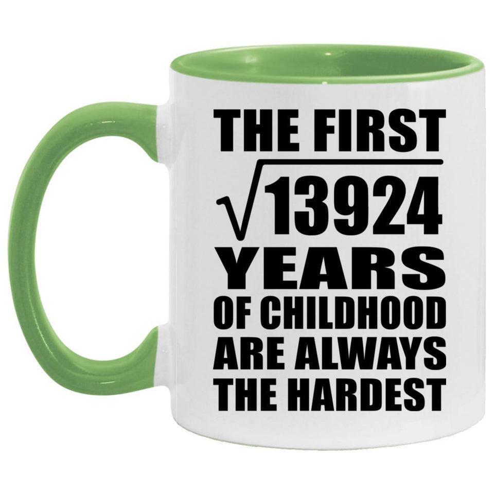 118th Birthday Square Root of 13924 Years of Childhood - 11oz Accent Mug Green