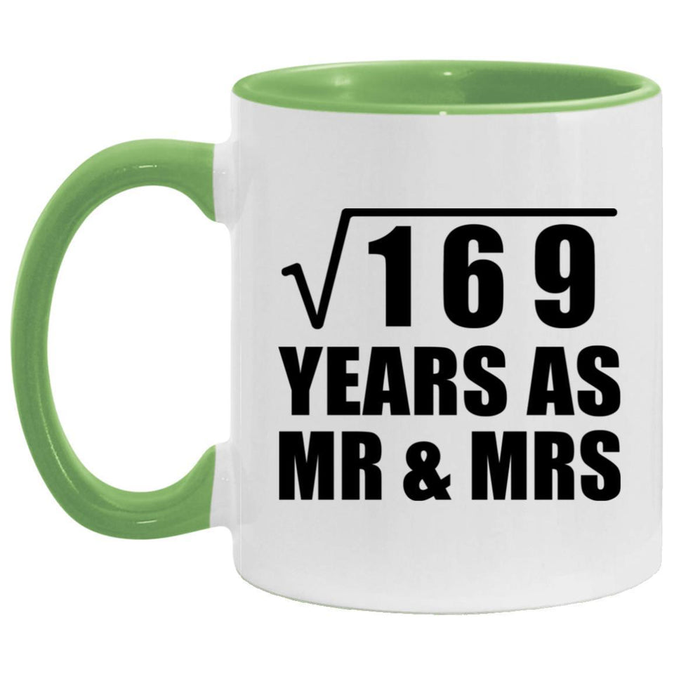 13th Anniversary Square Root of 169 Years As Mr & Mrs - 11oz Accent Mug Green
