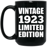 101st Birthday Vintage 1923 Limited Edition - 15oz Coffee Mug Black