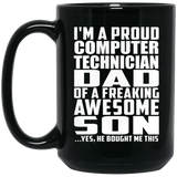 Proud Computer Technician Dad Of Awesome Son - 15 Oz Coffee Mug Black