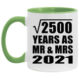 50th Anniversary Square Root of 2500 Years As Mr & Mrs 2021 - 11oz Accent Mug Green