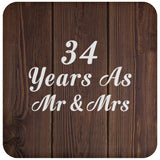 34th Anniversary 34 Years As Mr & Mrs - Drink Coaster D