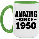 74th Birthday Amazing Since 1950 - 15oz Accent Mug Green