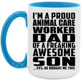 Proud Animal Care Worker Dad Of Awesome Son - 15oz Accent Mug Blue
