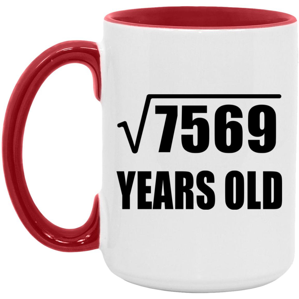 87th Birthday Square Root of 7569 Years Old - 15oz Accent Mug Red