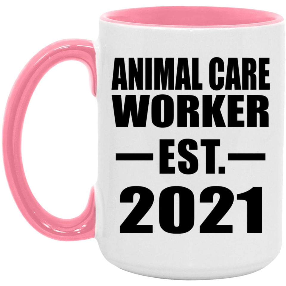 Animal Care Worker Established EST. 2021 - 15oz Accent Mug Pink