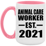Animal Care Worker Established EST. 2021 - 15oz Accent Mug Pink