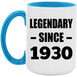 94th Birthday Legendary Since 1930 - 15oz Accent Mug Blue