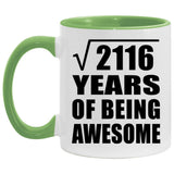 46th Birthday Square Root of 2116 Years of Being Awesome - 11oz Accent Mug Green