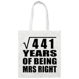 21st Anniversary Square Root of 441 Years of Being Mrs Right - Tote Bag White