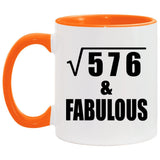 24th Birthday Square Root of 576 & Fabulous - 11oz Accent Mug Orange