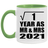 1st Anniversary Square Root of 1 Year As Mr & Mrs 2021 - 11oz Accent Mug Green