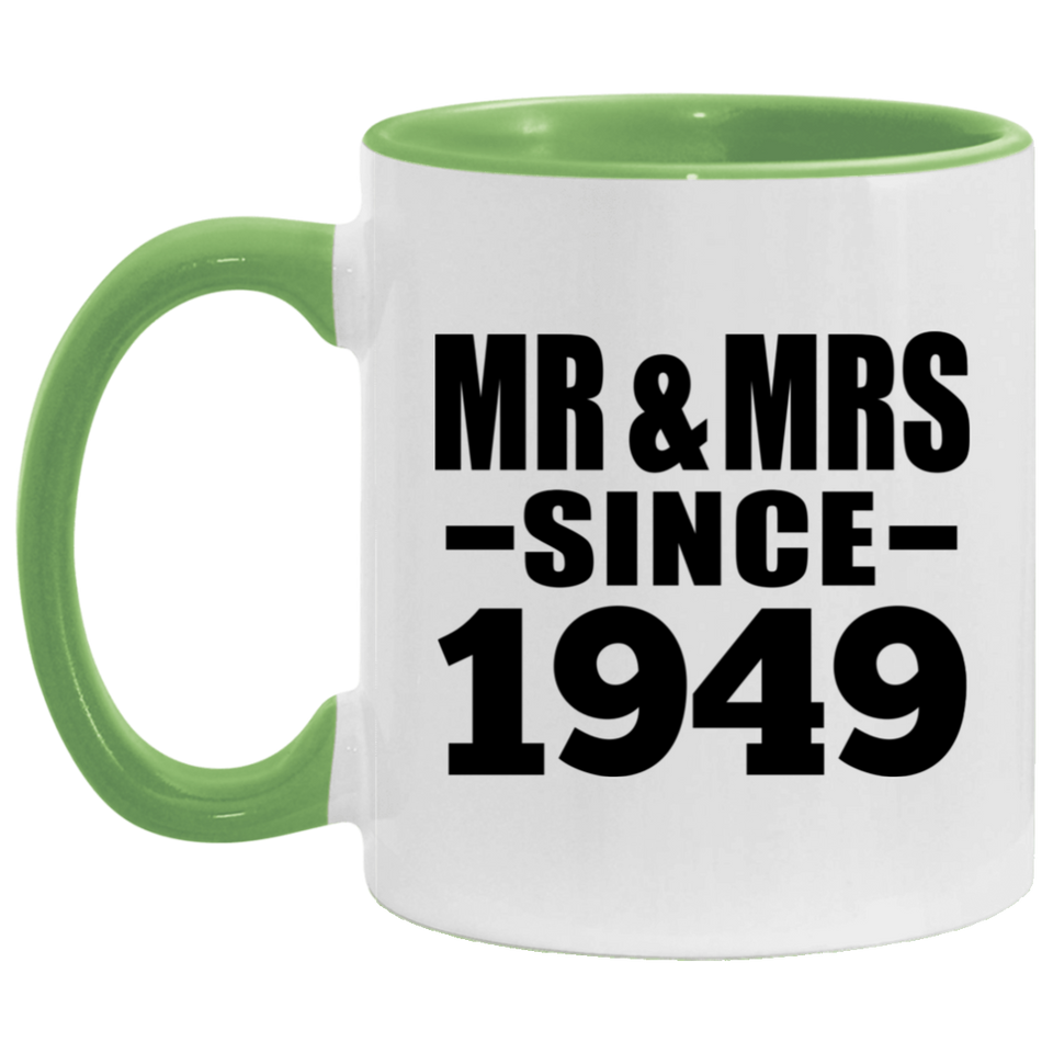 75th Anniversary Mr & Mrs Since 1949 - 11oz Accent Mug Green