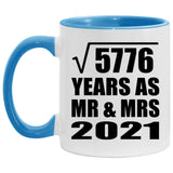 76th Anniversary Square Root of 5776 Years As Mr & Mrs 2021 - 11oz Accent Mug Blue