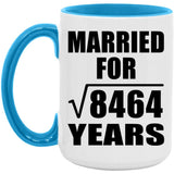 92nd Anniversary Married For Square Root of 8464 Years - 15oz Accent Mug Blue