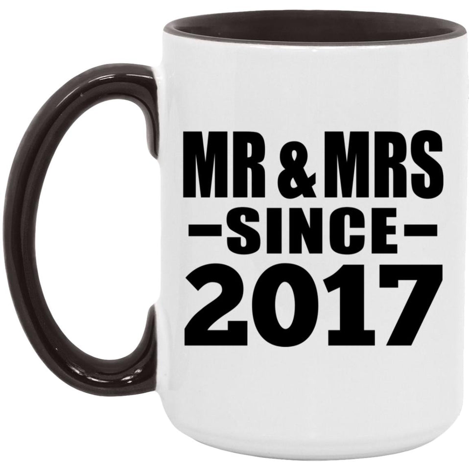 7th Anniversary Mr & Mrs Since 2017 - 15oz Accent Mug Black