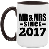 7th Anniversary Mr & Mrs Since 2017 - 15oz Accent Mug Black