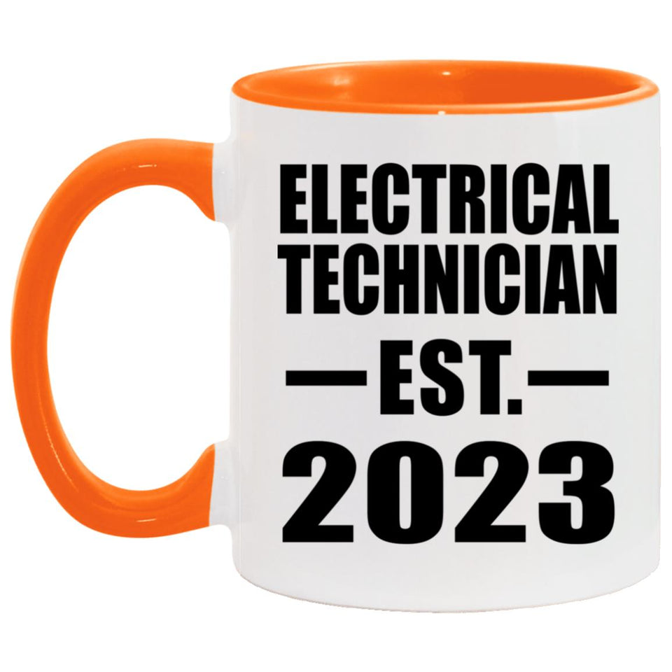 Electrical Technician Established EST. 2023 - 11oz Accent Mug Orange