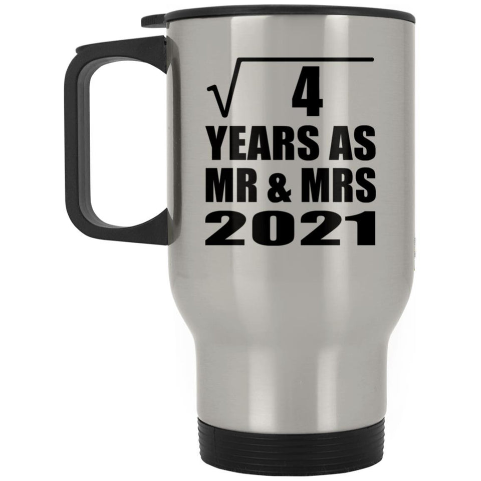 2nd Anniversary Square Root of 4 Years As Mr & Mrs 2021 - Silver Travel Mug