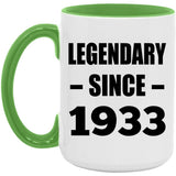 91st Birthday Legendary Since 1933 - 15oz Accent Mug Green