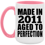 13th Birthday Made In 2011 Aged to Perfection - 15oz Accent Mug Pink