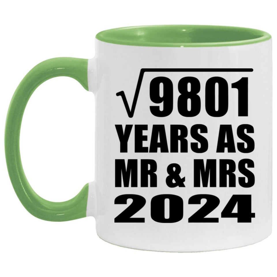 99th Anniversary Square Root of 9801 Years As Mr & Mrs 2024 - 11oz Accent Mug Green