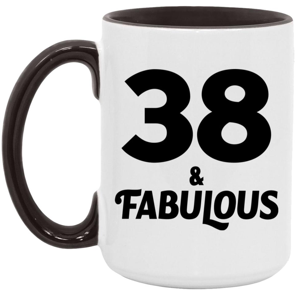 38th Birthday 38 & Fabulous - 15oz Accent Mug Black