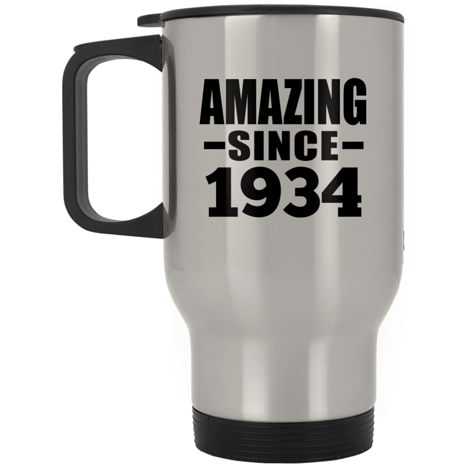 90th Birthday Amazing Since 1934 - Silver Travel Mug