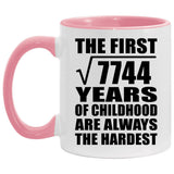 88th Birthday Square Root of 7744 Years of Childhood - 11oz Accent Mug Pink