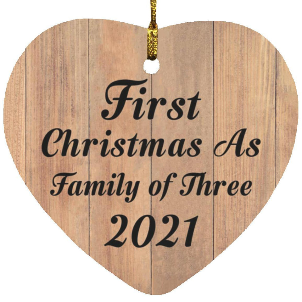 First Christmas As Family Of Three 2021 - Heart Ornament C