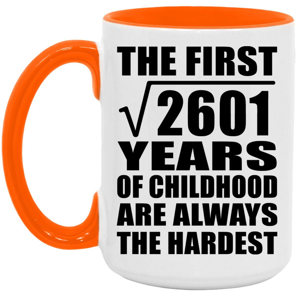 51st Birthday Square Root of 2601 Years of Childhood - 15oz Accent Mug Orange
