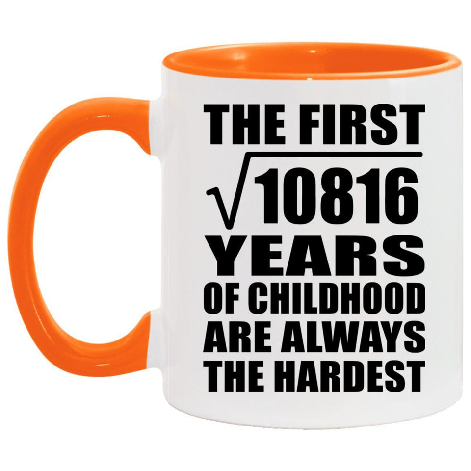 104th Birthday Square Root of 10816 Years of Childhood - 11oz Accent Mug Orange