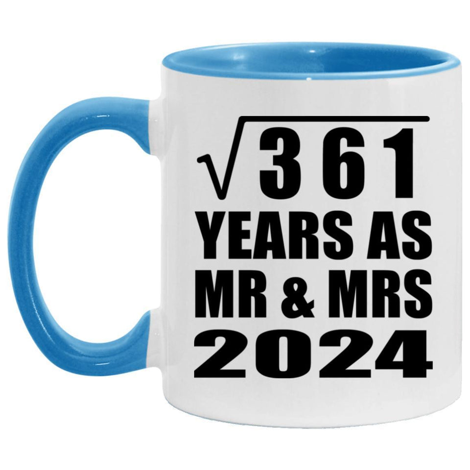 19th Anniversary Square Root of 361 Years As Mr & Mrs 2024 - 11oz Accent Mug Blue