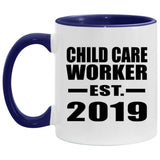 Child Care Worker Established EST. 2019 - 11oz Accent Mug Purple